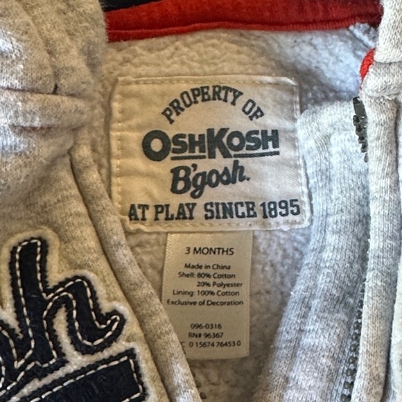 OshKosh B'gosh Gray and Red Hooded Footie Bunting Bag - Picture 2 of 3